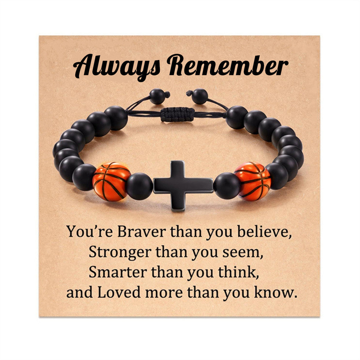 Wholesale Black Stone Beads Braided Adjustable Bracelet with Cardboard Football Beads Cross Bracelet