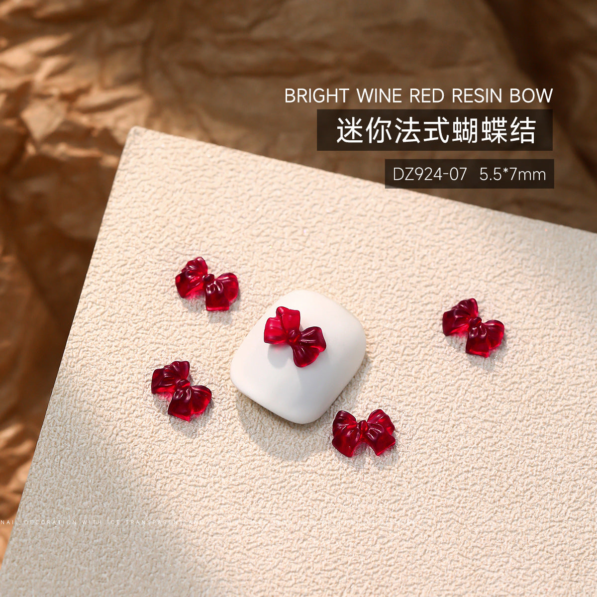 Wholesale 50pcs Bow Nail Art Accessories Burgundy Resin Frosted Mini Three-Dimensional Ribbon Butterfly Bow Tie Nail Decoration