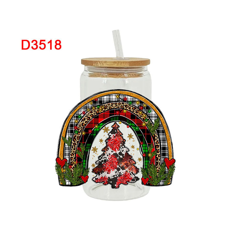Wholesale colorful Christmas tree  16oz Cup UV DTF Wraps