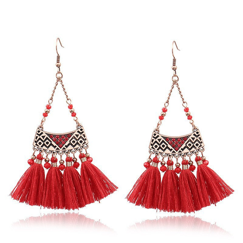Wholesale Bohemian Red Vintage Tassel Dream Catcher Earrings