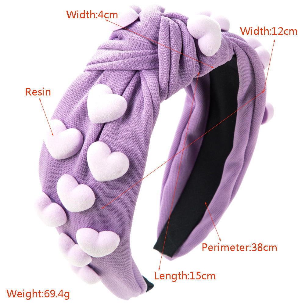 Wholesale Knotted Heart Hand-sewn Rice Bead Sequins Decorated Wide Brim Headband