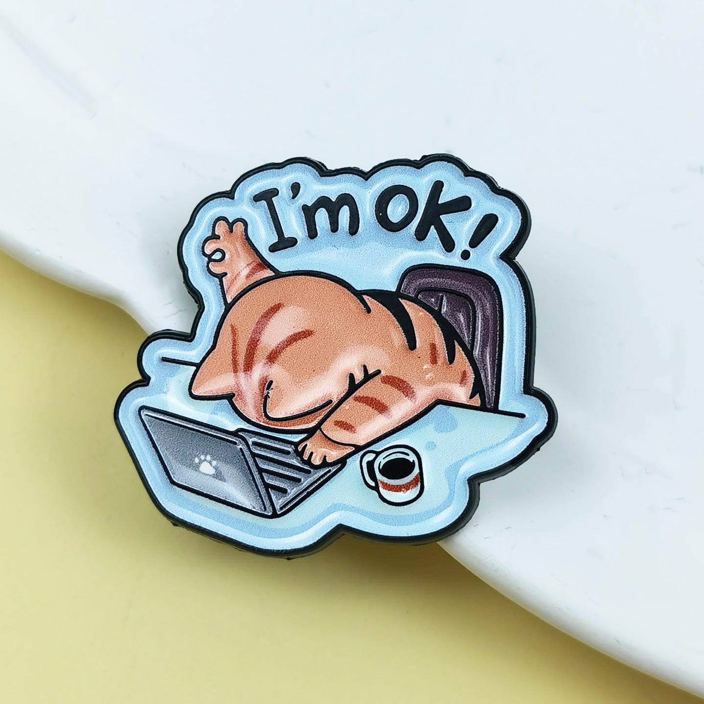 Wholesale Creative overtime cat cartoon English letter brooch