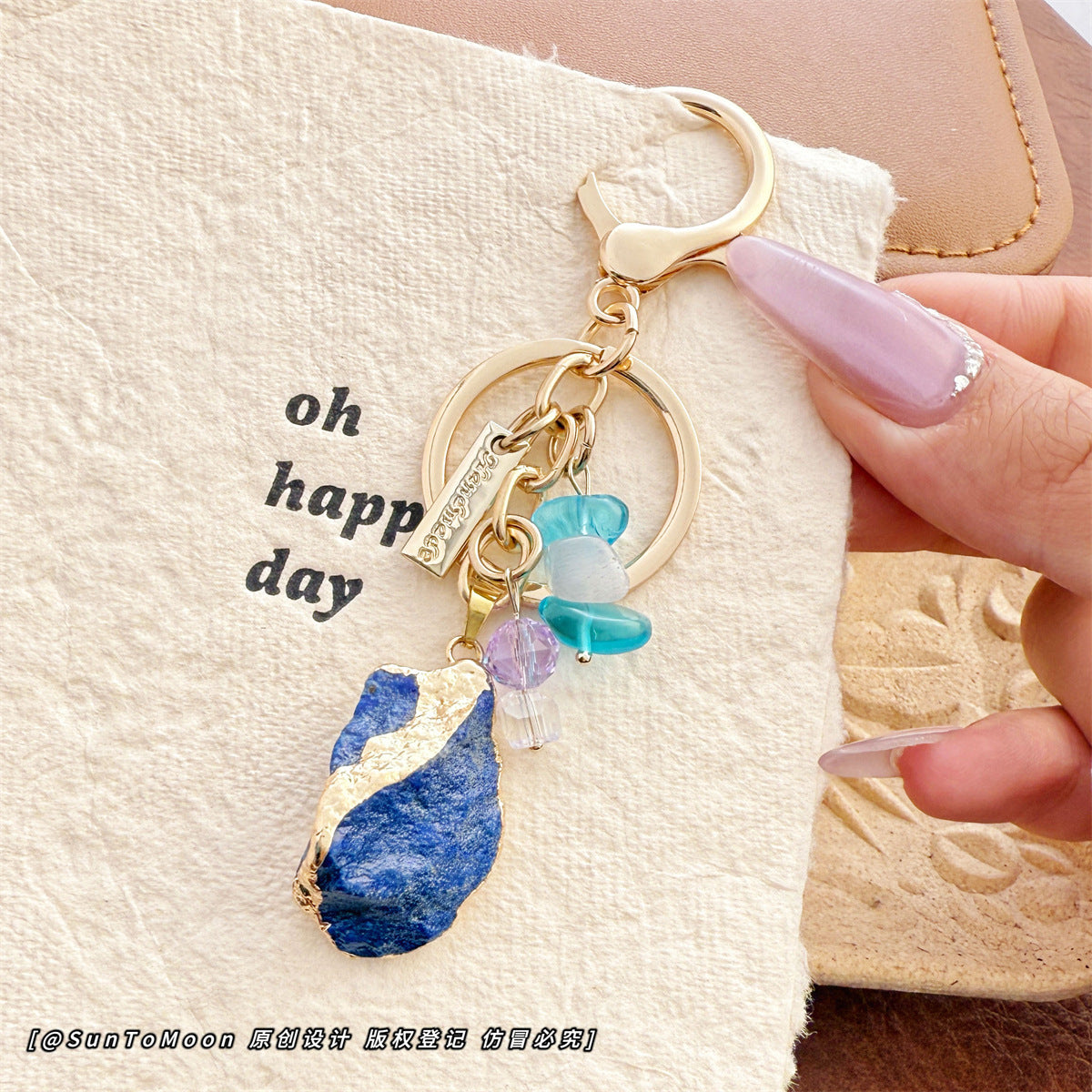 Wholesale Irregular Natural Pink Crystal Alien Lucky Crystal Keychain