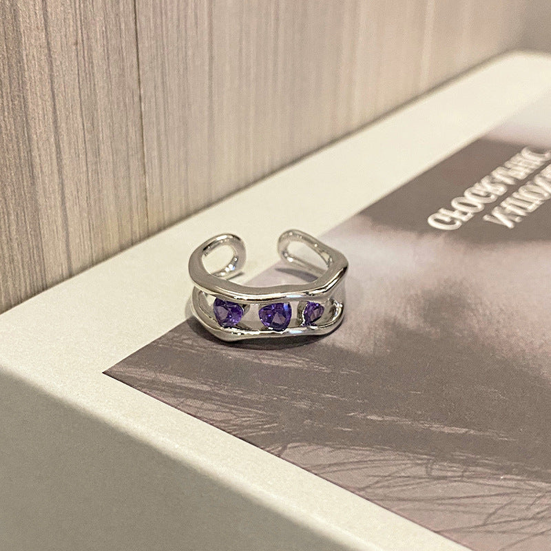 Wholesale Sweet Cool Geometric Purple Diamond Open Ring