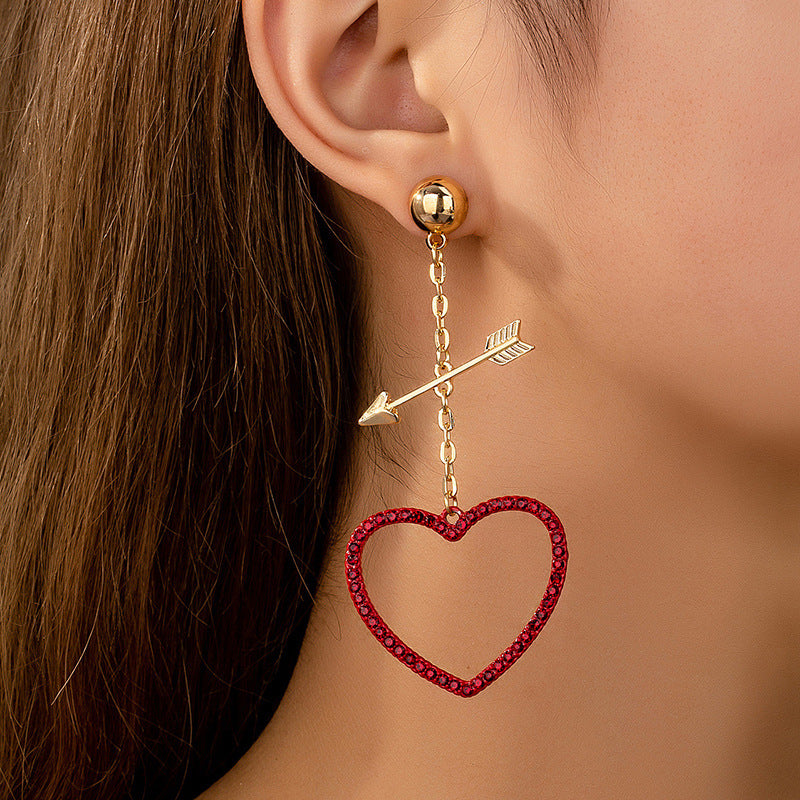 Wholesale Red Love Earrings Pierce Heart with One Arrow Advanced European and American Cross-border Qingdao Foreign Trade Jewelry Ladies Valentine's Day Gift