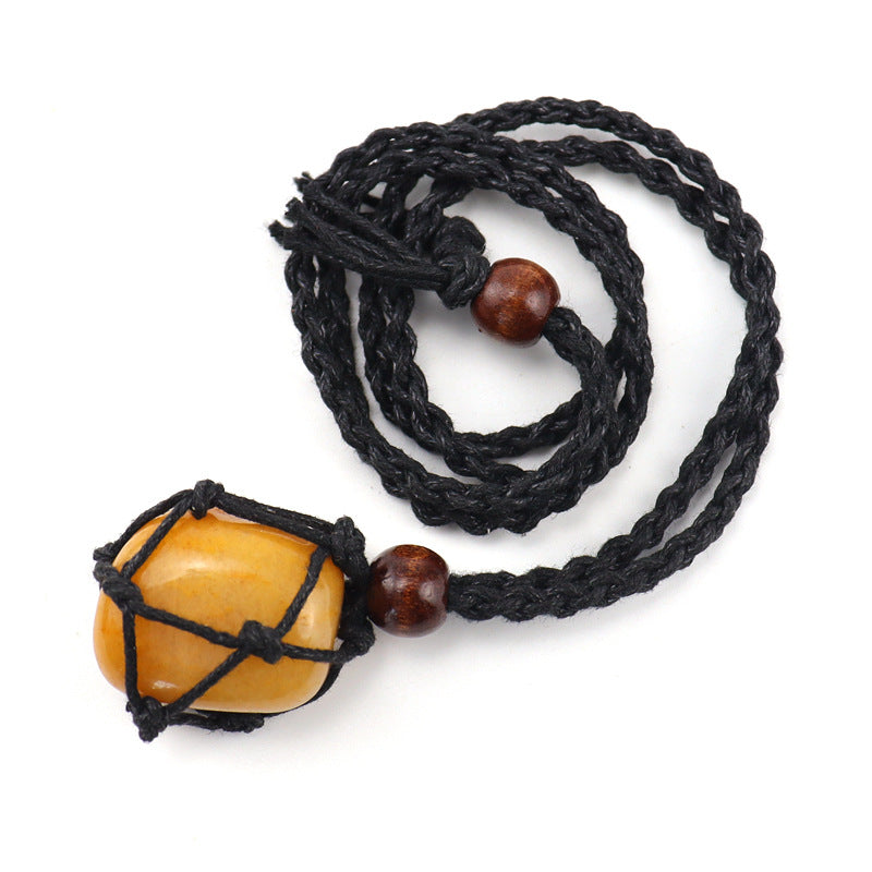 Wholesale Crystal Natural Stone Black Net Pocket Weaving Metable Necklace