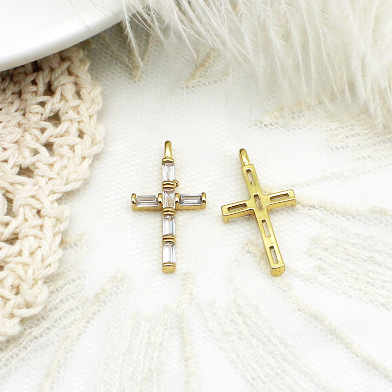 Wholesale Copper Inlaid Zircon Cross DIY Jewelry Accessories