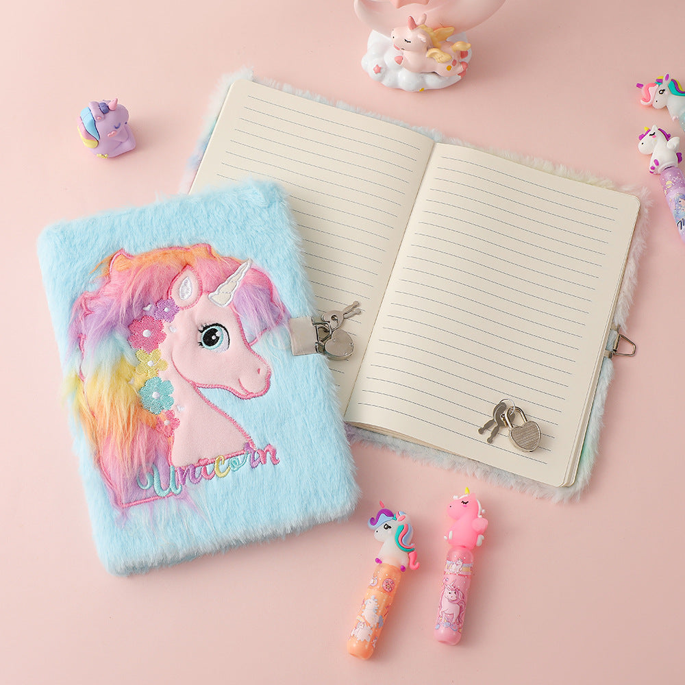 Wholesale Cartoon Unicorn Plush Notebook with Lock
