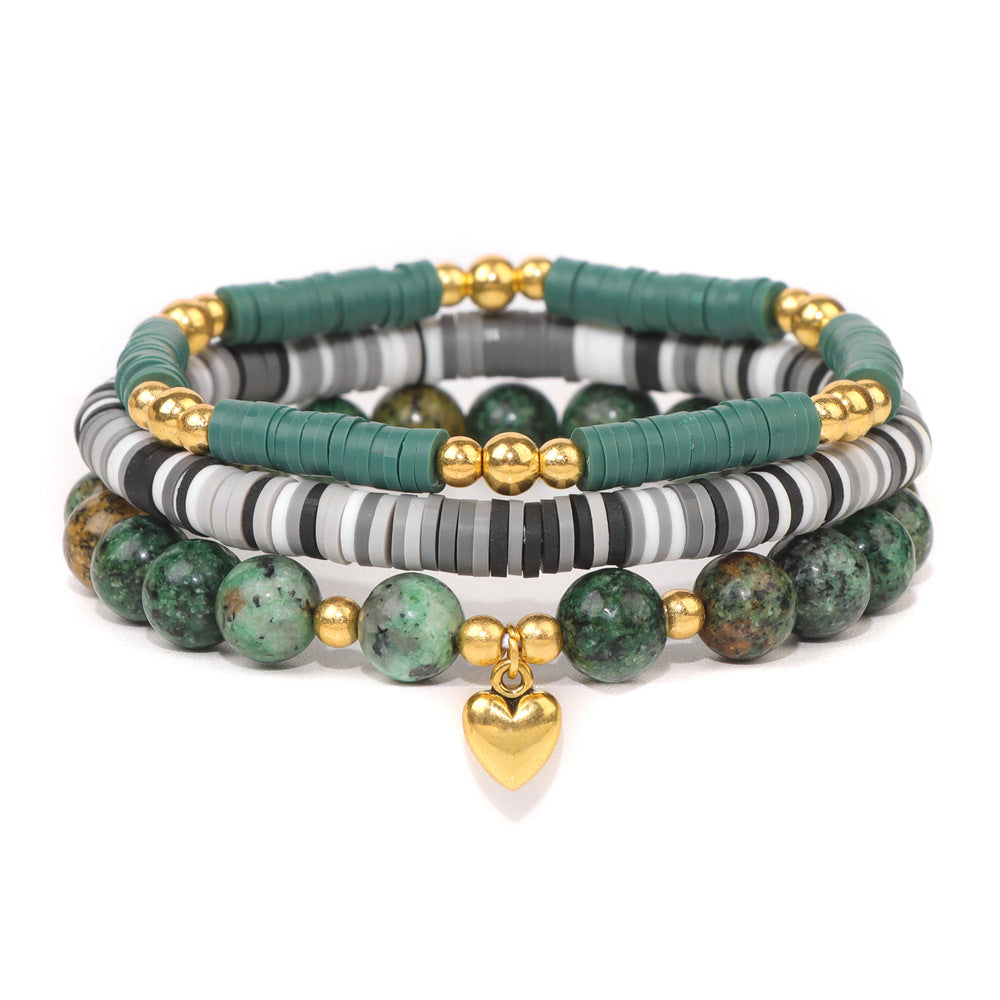 Peads de cerámica suave de piedra natural al por mayor brazalete de cordón elástico de tres piezas