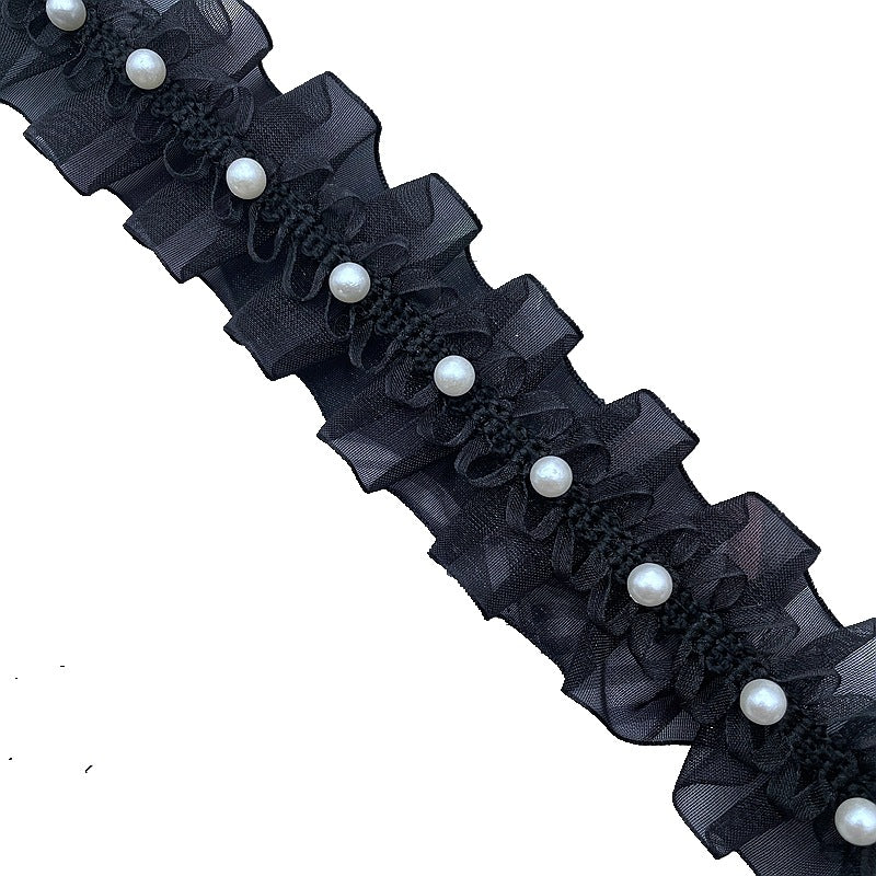 Wholesale 10pcs Textile ribbon folded pearl lace clothing decoration