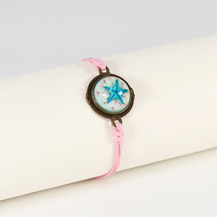 Wholesale 12pcs Wax Rope Vintage Starfish Natural Resin Bracelet