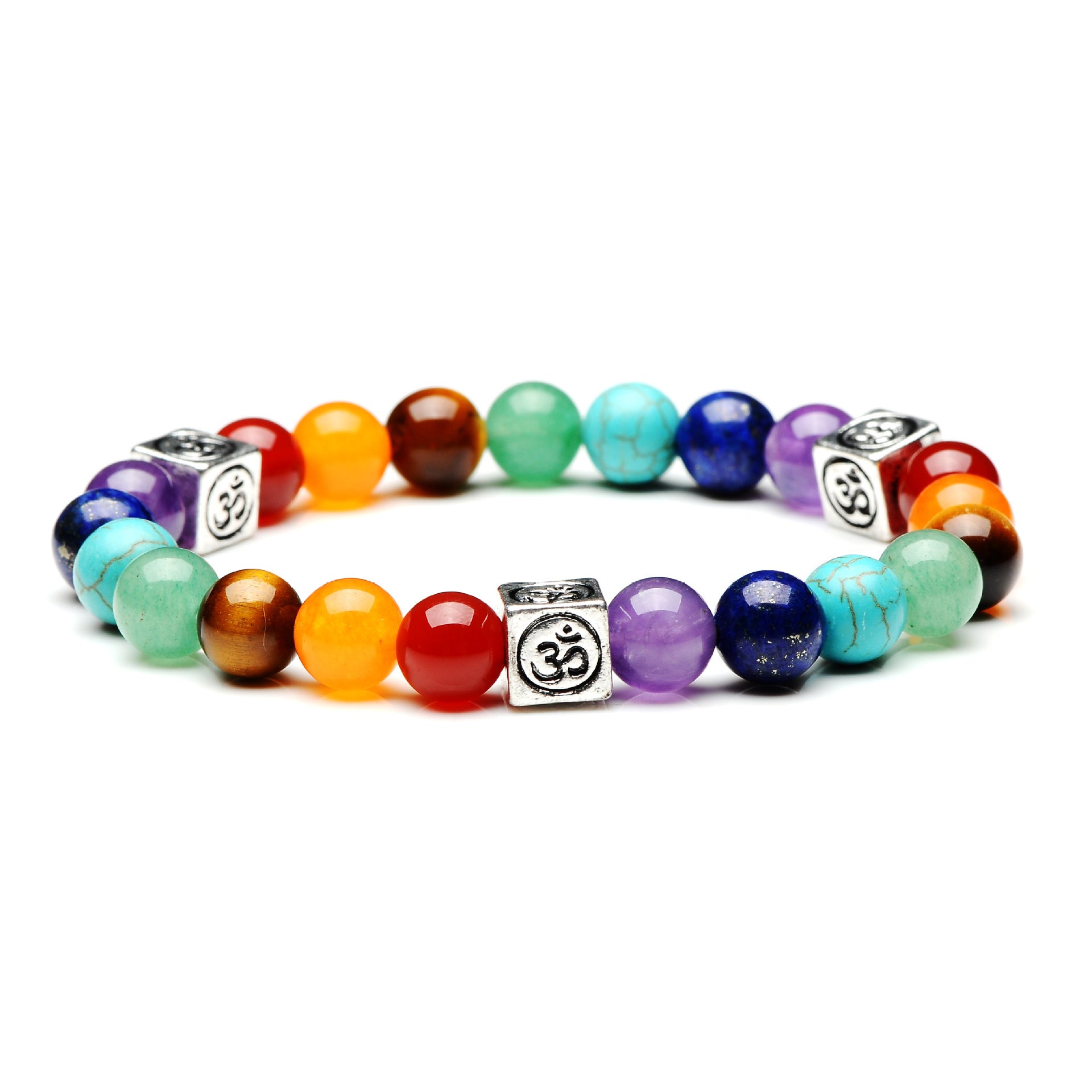 Wholesale 2pcs Square OM Alloy Qimai Yoga Colorful Energy Stone Bracelet