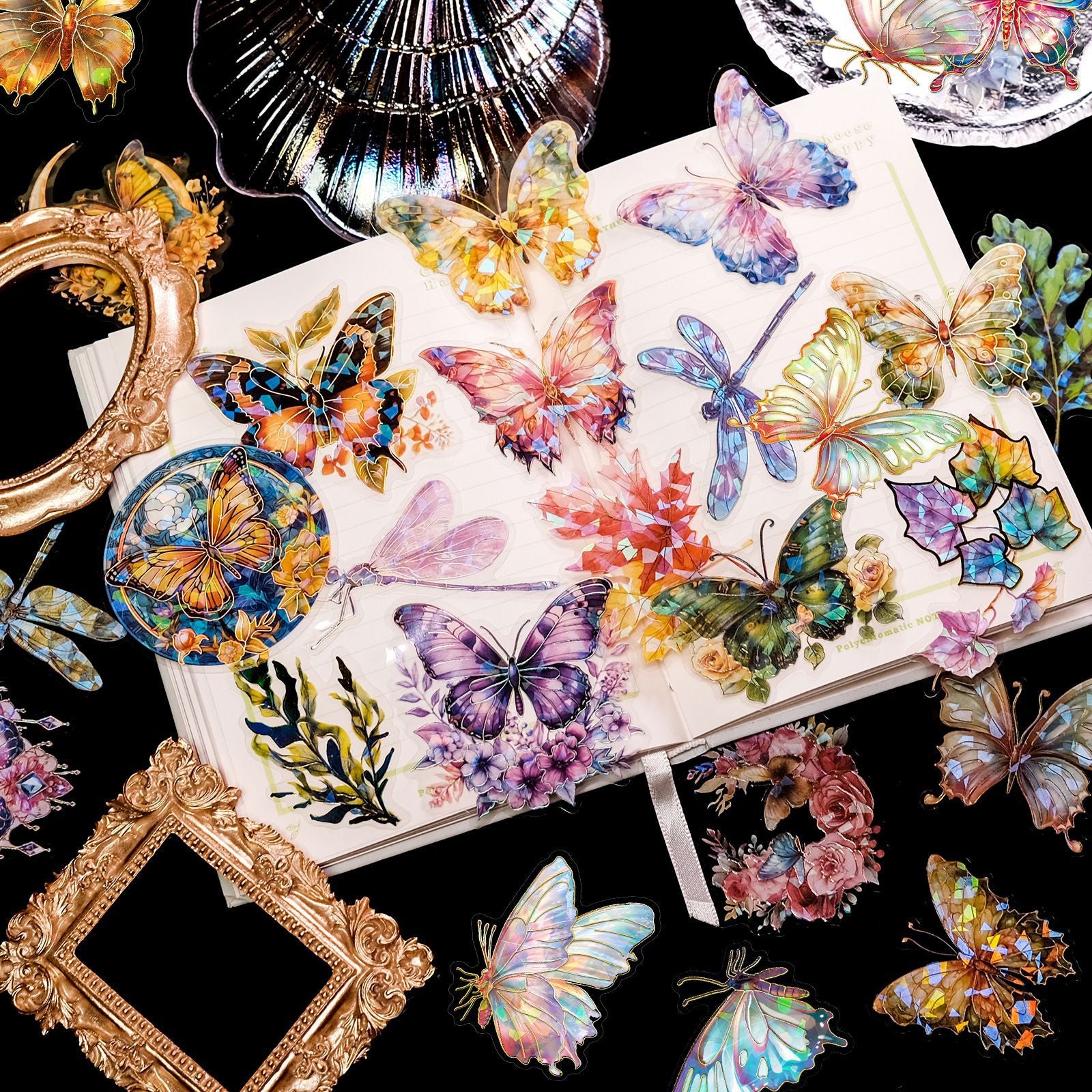 Wholesale 30-90pcs pet cold stamping laser process transparent waterproof stickers natural scenery series