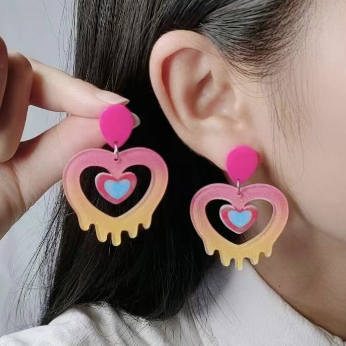 Wholesale Valentine' s Day Earrings Acrylic Splicing Fashionable t Heart Earrings