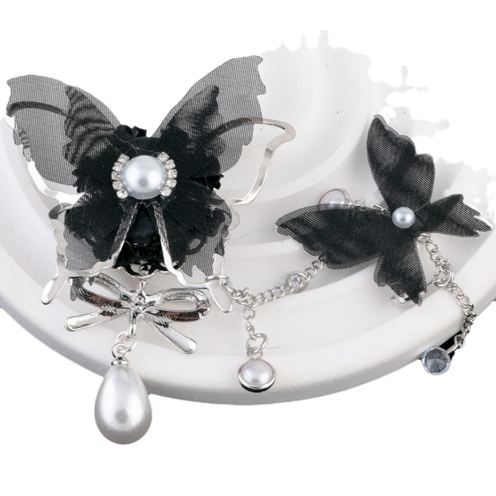 Wholesale 5pcs black bow set with pearl tassel beads