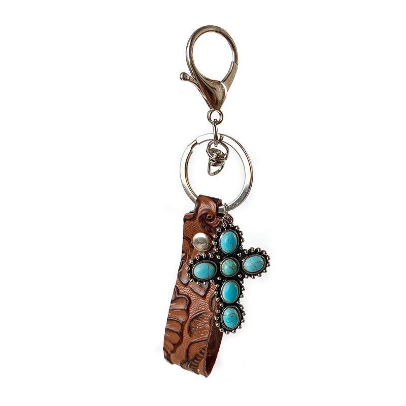Wholesale Vintage Embossed Western Turquoise Keychain