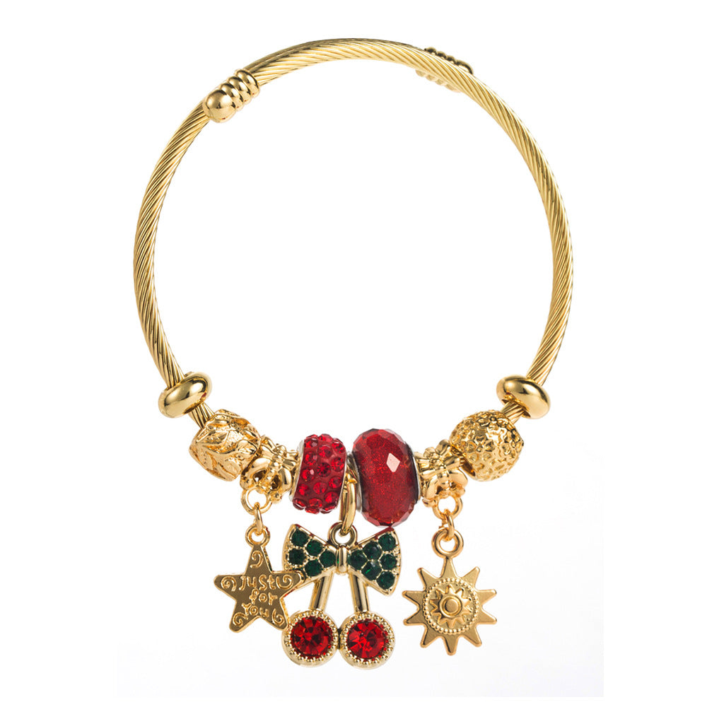 Wholesale Golden Crystal Cherry Owl Star Sun Diamond Set Titanium Steel Bracelets