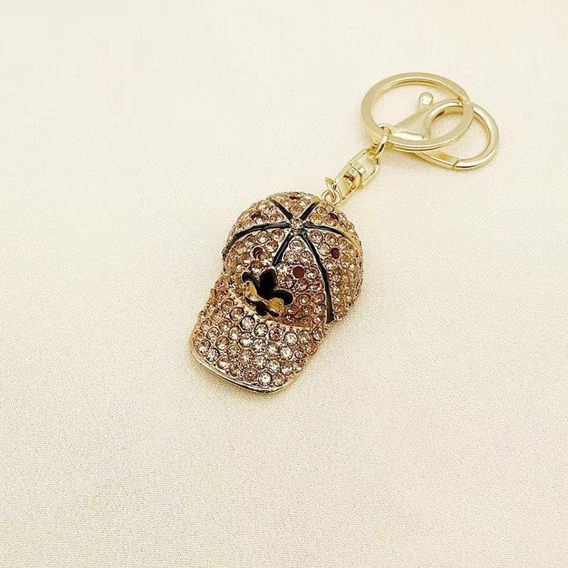 Wholesale cute hat diamond cartoon baseball cap metal key chain