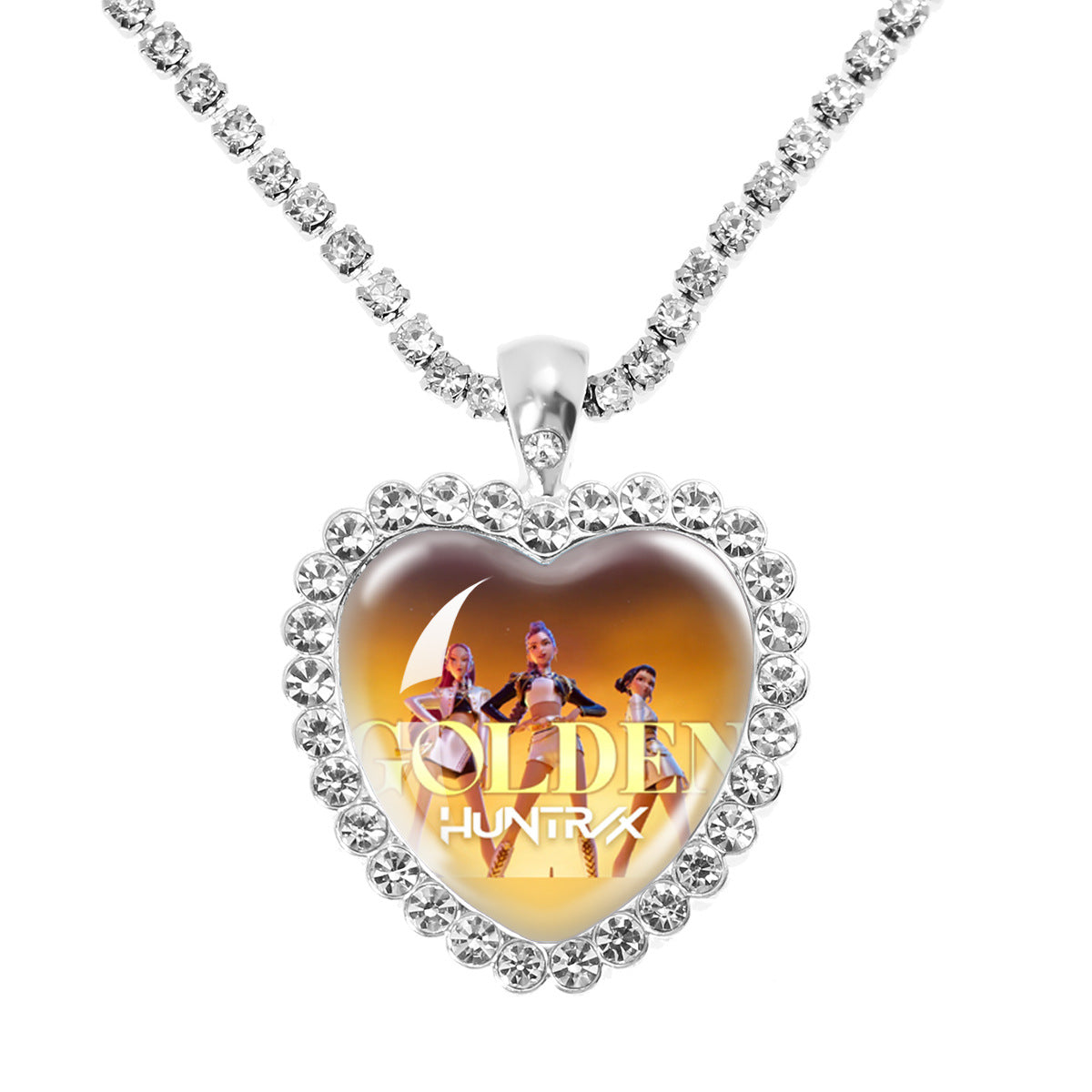 Wholesale Purple Cartoon Girl Time Gem Peach Heart Water Diamond Necklace OLY Exclusive