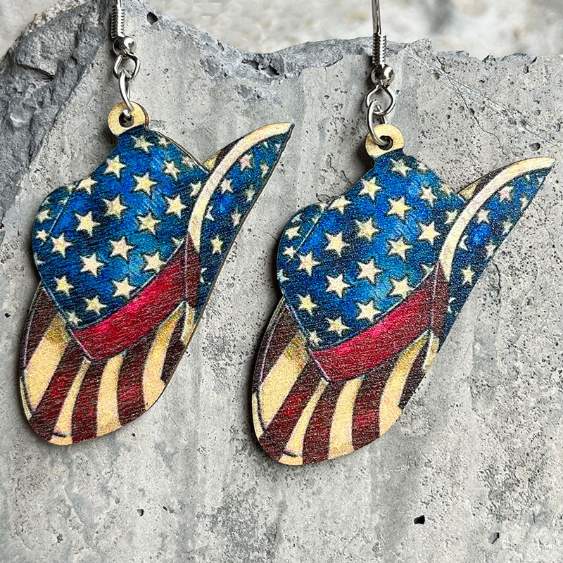 Wholesale 2 Pairs/Pack American Independence Day Western Style Wooden Earrings
