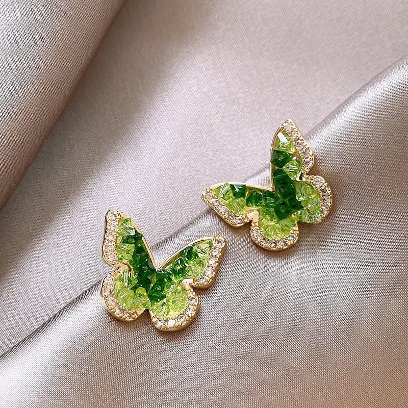 Wholesale Green Crystal Butterfly High-end Fashion Earrings