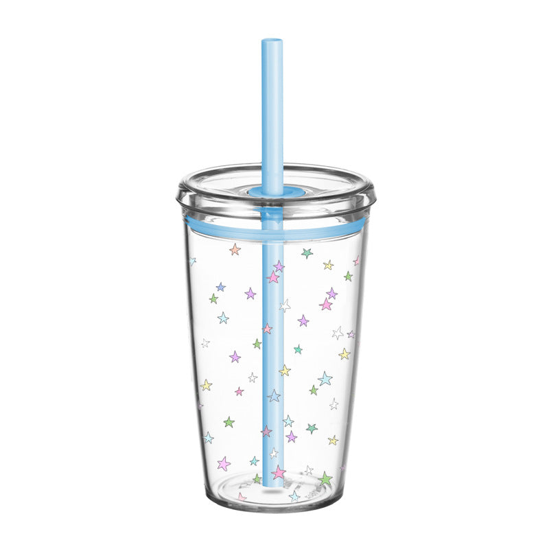 Wholesale 450ml Tritan straw cup milk tea cup coffee cup with printing simple straw cup