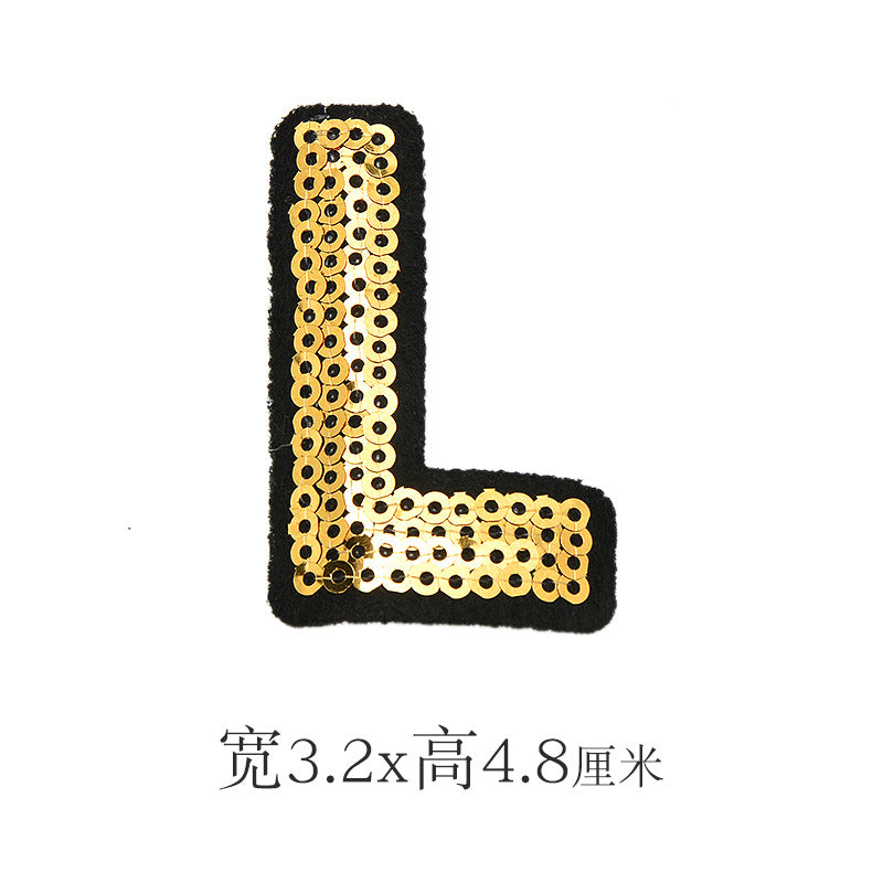 Wholesale Polyester Gold Sequin Alphabet Embroidered Patches For Coats Fashion Clothing Decorative Applique DIY Craft Supply