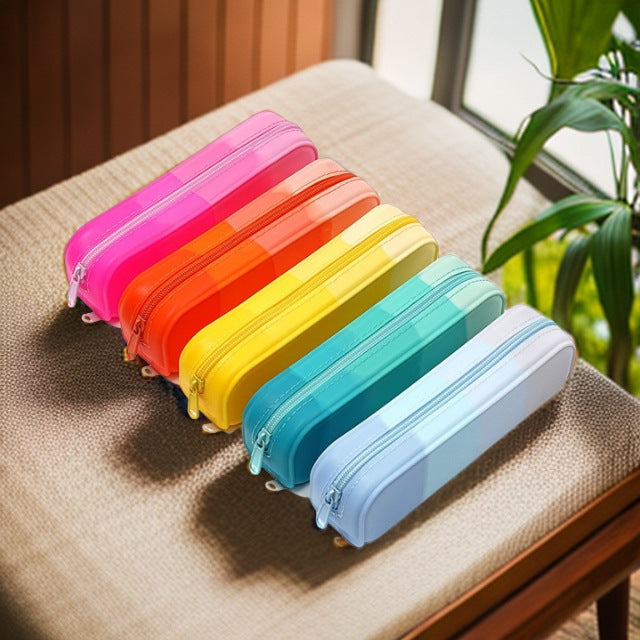 Soft Silicone Gradient Color Rectangular Silicone Pencil Case