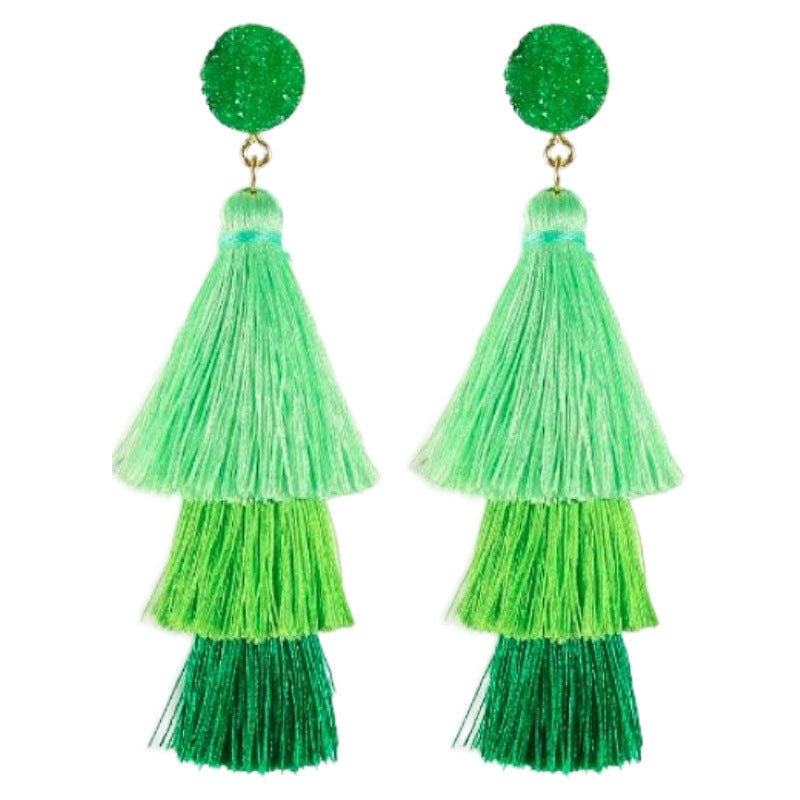 Wholesale Trendy Christmas Tree Bell Tassel Earrings For Women Alloy Hand Woven Long Drop Jewelry Gift Boutique Resale