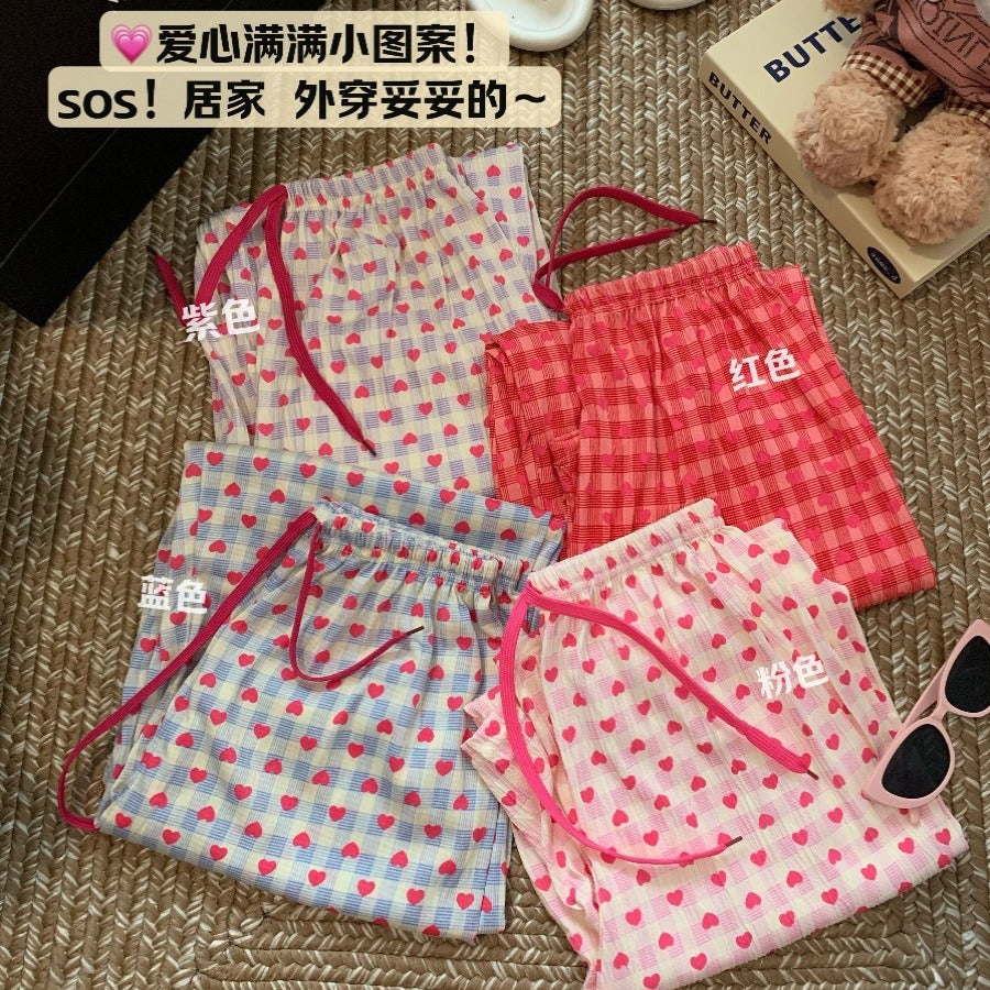 Wholesale Plaid Casual Wide-leg Women's Summer Pajama Pants High Waist Straight Loose Walking Pants