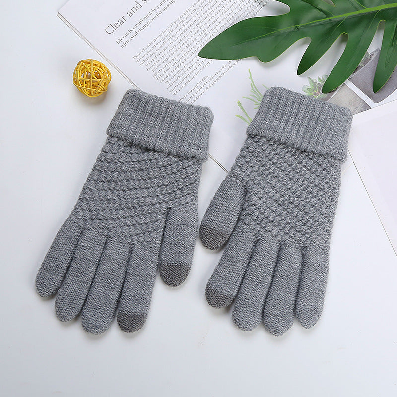 Wholesale Winter Imitation Cashmere Jacquard Touch Screen Plus Velvet Thick Warm Gloves