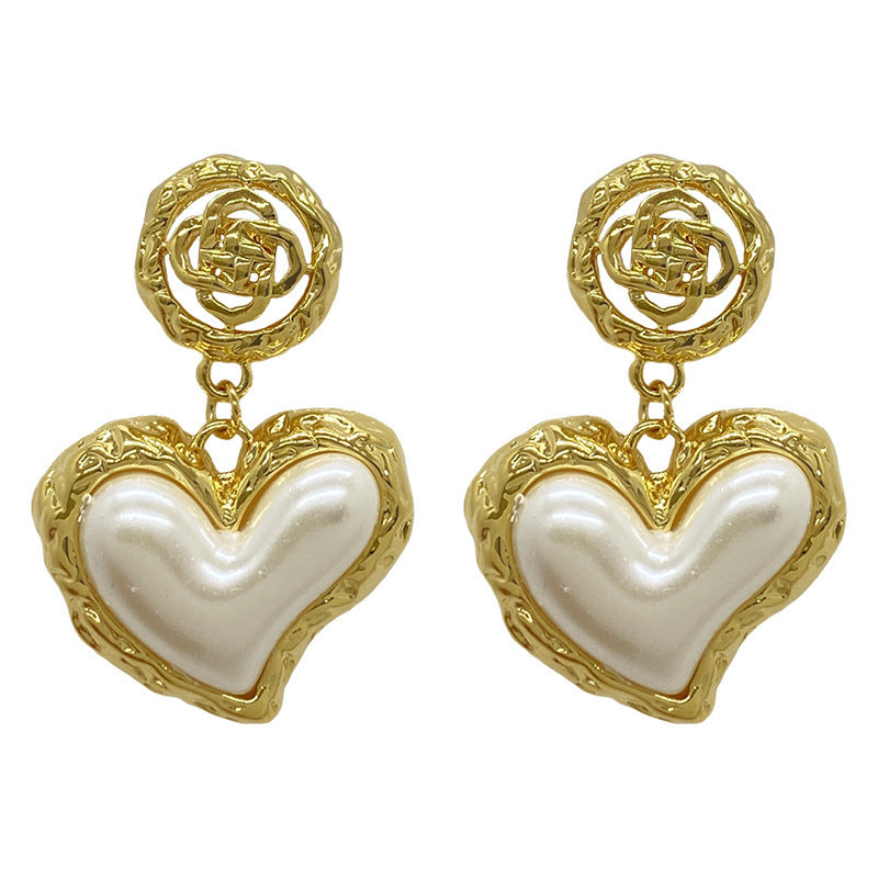 Wholesale Wrinkle Flower Pearl Love Alloy Earrings