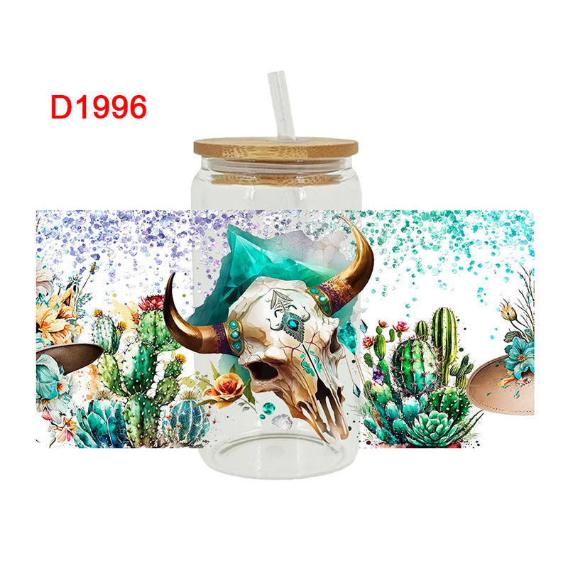 Wholesale Colorful Flower Cow   16oz Cup UV DTF Wraps