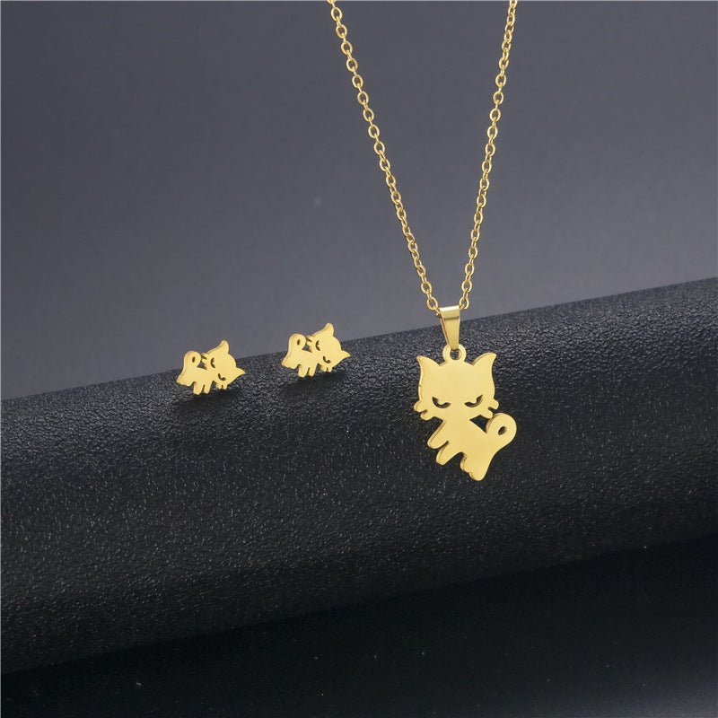 Wholesale Flower Dragonfly Stainless Steel Necklace Earrings Set