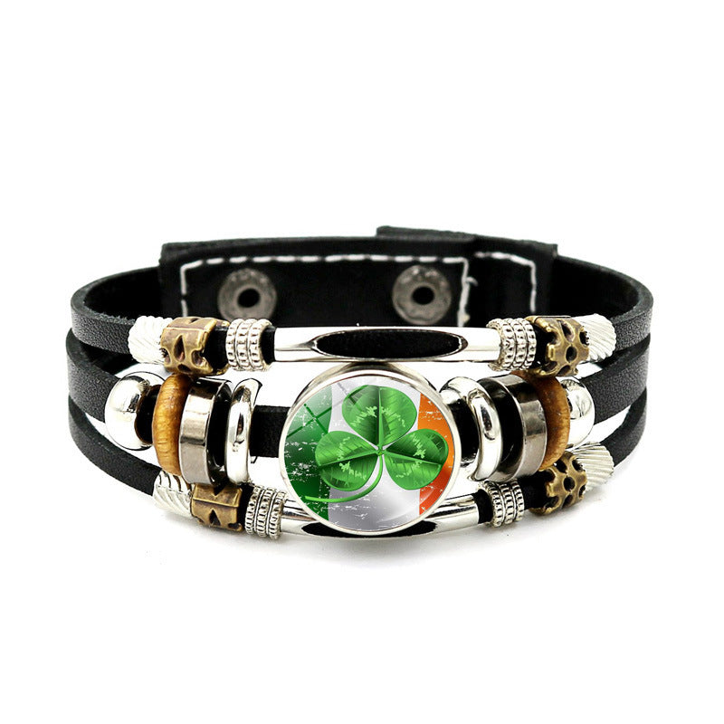 Wholesale Irish Flag Shamrock Alloy Bracelet