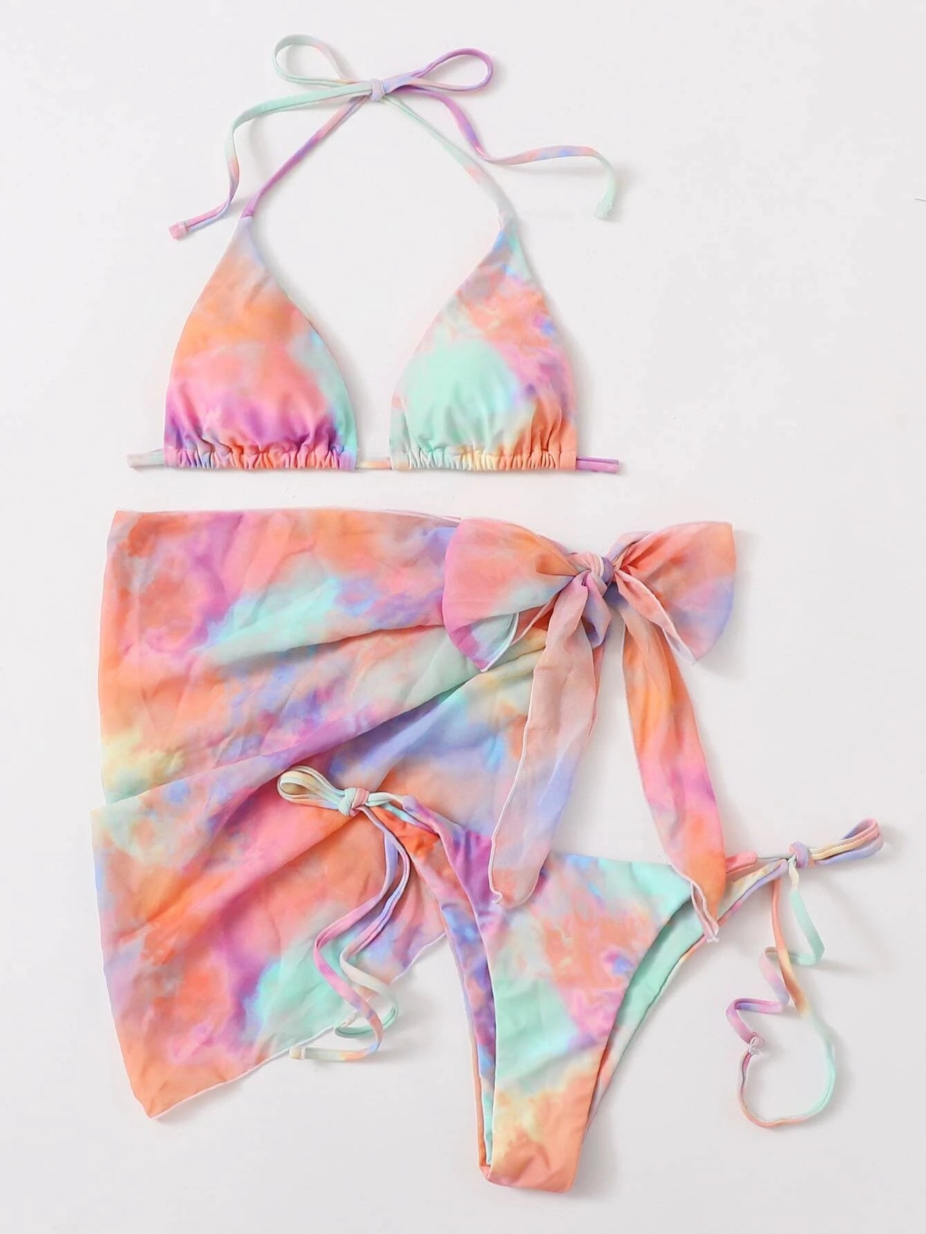 Wholesale Tie-dyed three-piece colorful chiffon swimsuit