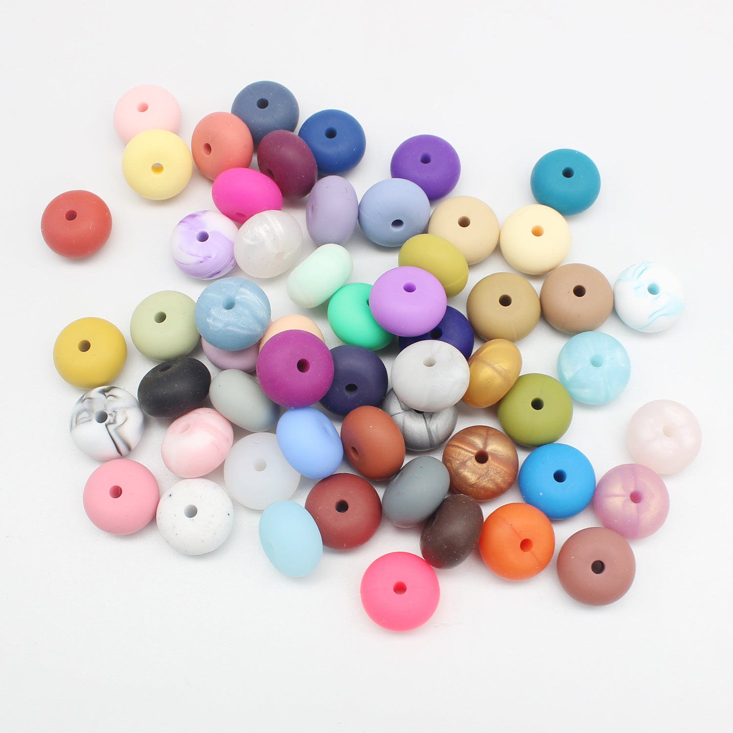Wholesale 10PCS Food Grade Chewable Flat Beads Silicone Teeth Gum Loose Beads Abacus Beads