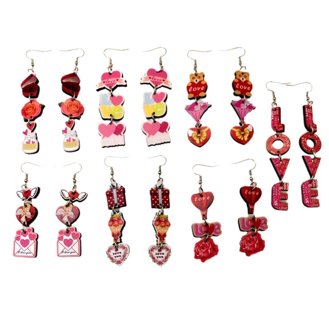 Wholesale Romantic Valentine's Day Earrings Pink Love Rose LOVE Cupid Bear Simple Distinctive Earrings