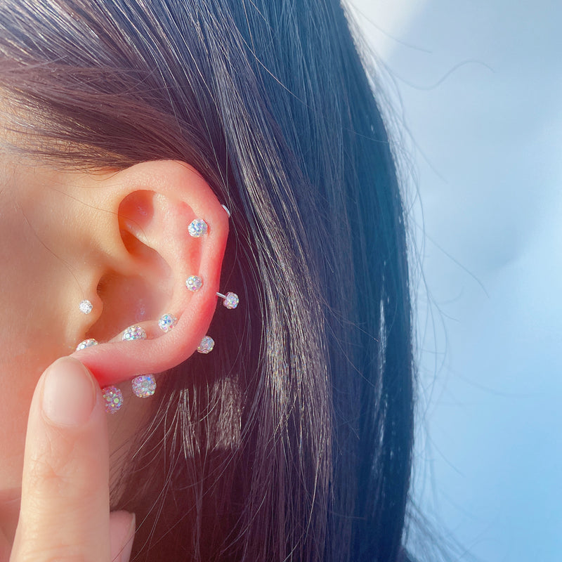 Wholesale 10pcs Colored Water Diamond Ball Hypoallergenic Screw Screw Steel Needle Earrings