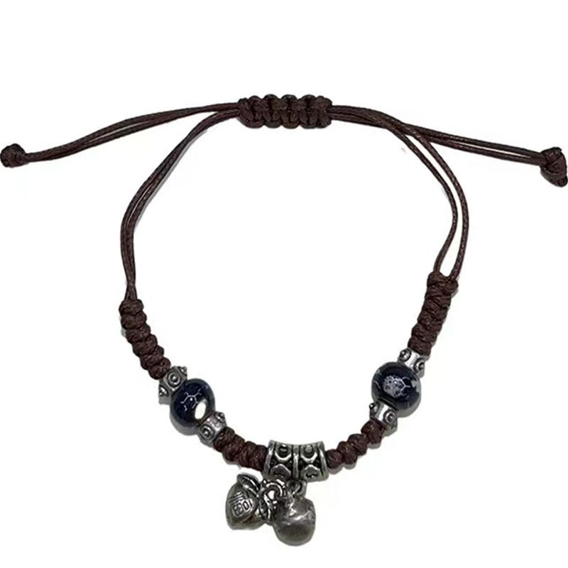 Wholesale Vintage Ceramic Bells Safety Lock Handwoven Rope Bracelets
