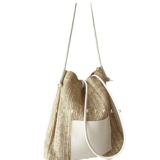 Wholesale Woven Basket Contrast Straw Shoulder Bag
