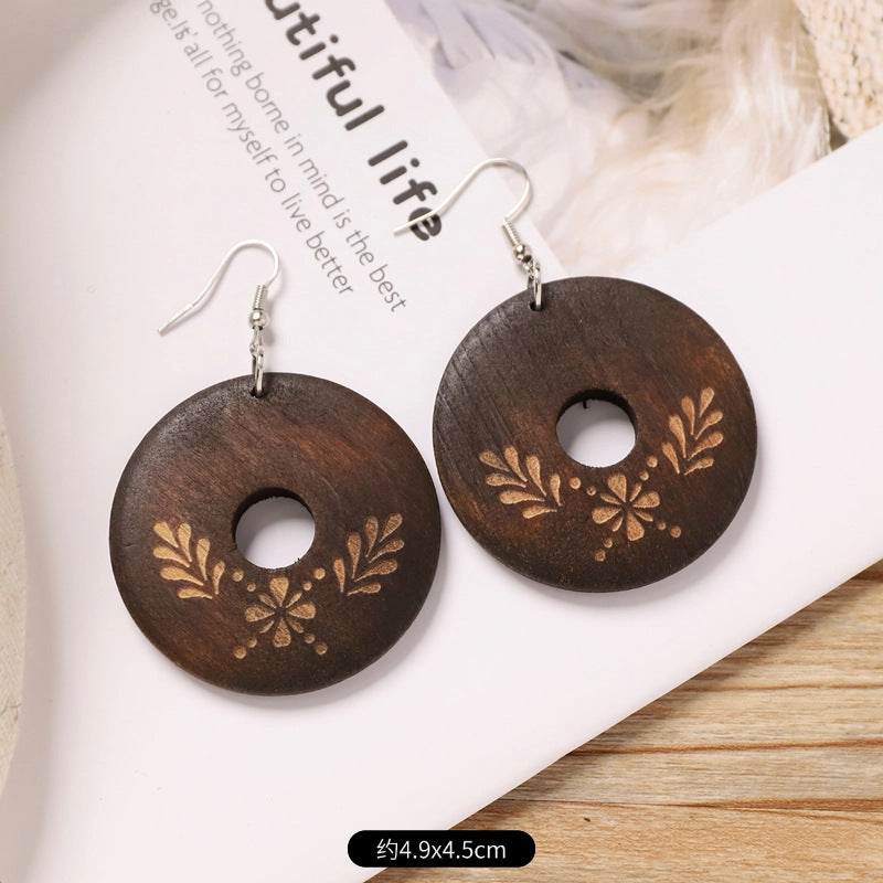 Wholesale Retro wooden exaggerated earrings Chinese ethnic style
