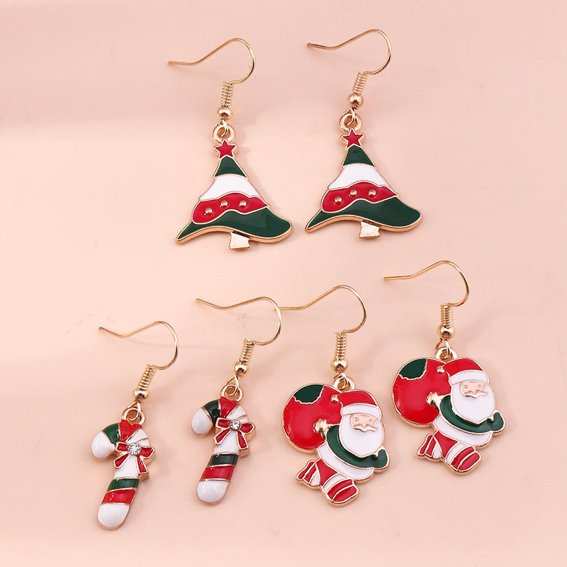 Wholesale Christmas Elk Santa Claus Snowman Christmas Tree Alloy Earrings Set