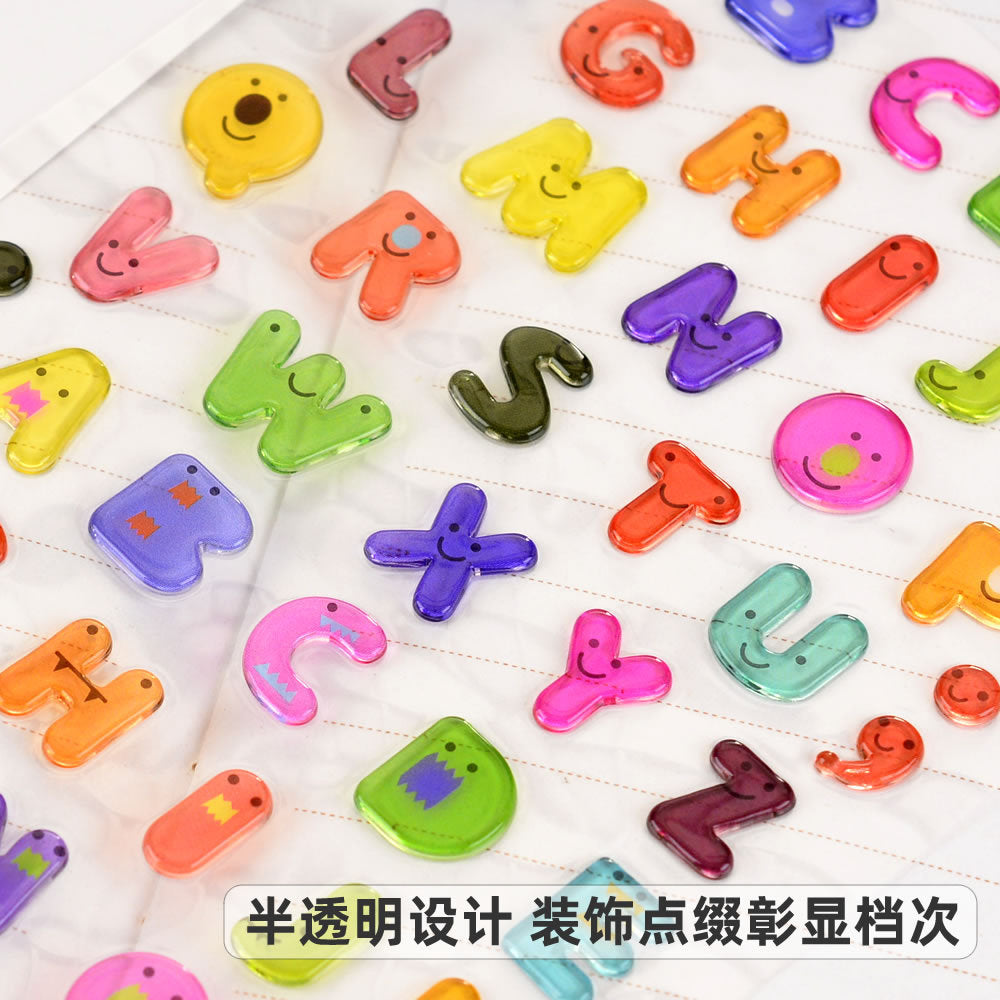 Wholesale Colored transparent candy numerical symbols letters 3D stickers