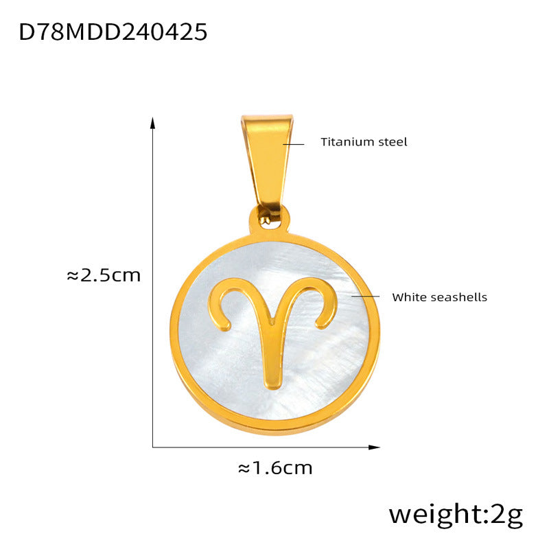 Wholesale Constellation round pendant titanium steel 18K gold temperament shell jewelry