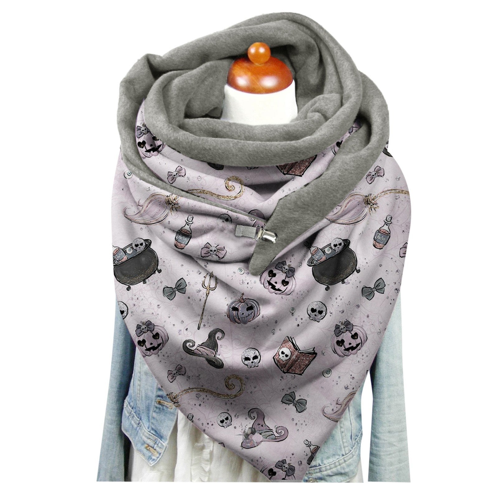 Wholesale Halloween Printed Square Polyester Neck Scarf with Buckle