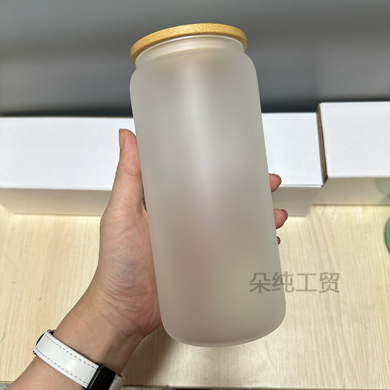 Wholesale Sublimation Mason Glass 12oz/16oz Coke Cup Cans Frosted Straws Single and Double Glass Bamboo Cover Cup