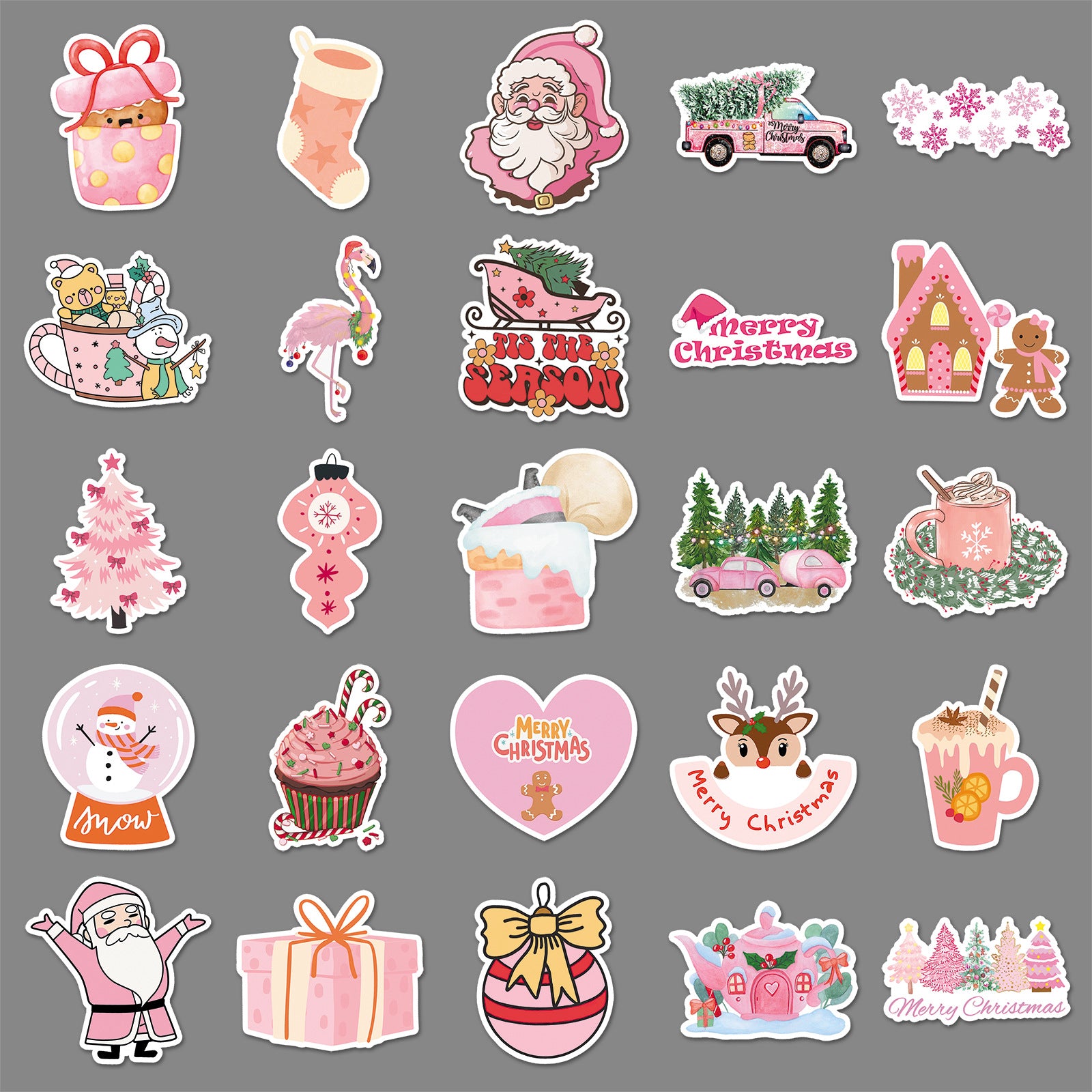 Wholesale 50pcs/ pack Pink Christmas Graffiti Stickers