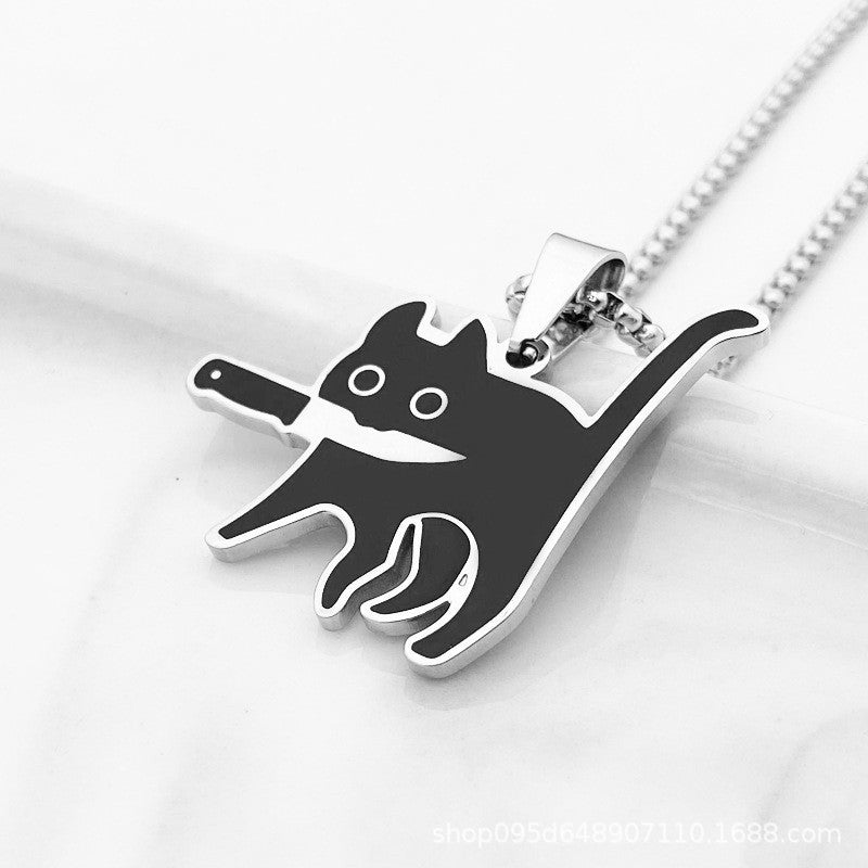 Wholesale stainless steel creative cat tag keychain necklace pendant