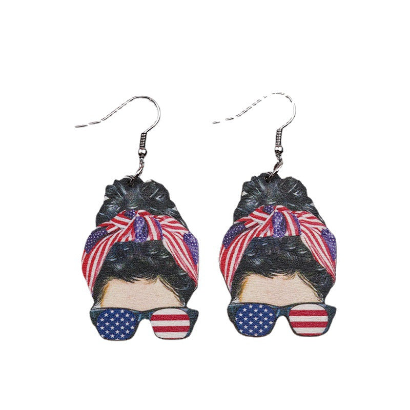 Chica de sombrero al por mayor con gafas de sol Love Heart Leopard Cup Pendientes de madera